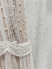 baratos BRANCO-Vestidos de quinceanera em A-line vestido elegante casamento convidada de casamento comprimento do chão mangas longas gola alta tule costas nuas com pregas
