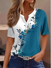 abordables T-shirt floral-Femmes T-shirt A Ombre Fleuri Graphique ancien Élégant Classique Manche Courte Encolure en V Hauts Réguliers Quotidien Week-end Imprimé Blanche Bleu Vert Été Printemps