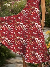 cheap Floral Dress-Women&#039;s Maxi Dress Knit Dress Casual Dress Sundress A Line Dress Elegant Vacation Casual Regular Fit Floral Graphic Short Sleeve Square Neck Yellow Red Blue Purple Summer