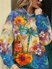 abordables Animaux Tops-Femmes Sweat à capuche Fleuri Animal Papillon Élégant ancien Rétro manche longue À capuche Hauts Réguliers Rue Tenue Quotidienne Imprimé Rose Claire Bleu Printemps Automne Hiver