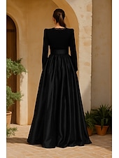 baratos Macacões da mamãe-Macacão  Conjunto Mãe da Noiva Macacão Saia Sobressalente Elegante Simples Minimalista Decote em V Comprimento do Chão Comprimento do Tornozelo Cetim Crepe Tecido Elástico Manga Longa com Renda