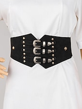 abordables Ceinture pour femme-Ceinture large élastique pour femme avec triple boucle vintage – Corset gothique en similicuir pour robes et costumes