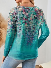 ieftine tricou floral-Tunică pentru femei T-Shirt Modă Casual Print Manșon Lung Bluze Regulate Guler Rotund Zilnic Albastru Violet Primăvară Toamnă
