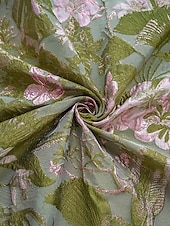 billige blomster-Grønn Jacquard Brocade Blomster A-linje Kveldsdrakt Elegant Kjole Formell Bryllup Gulvlengde Korte Ermer Avskjær Nylon med Lomme