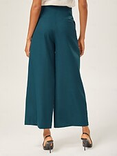 economico Pantaloni-pantaloni dritti aderenti in misto lana verde lago