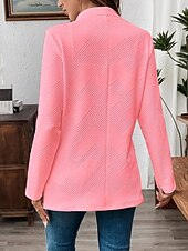 billiga Blazers och kostymer-Dam Kavaj Bekväm Andningsfunktion Knappar Ledigt Slät Kontor Gata Ledigt Dagliga kläder Enkelknäppt Normal Hög krage Normal Långärmad Ytterkläder Svart Vit Rodnande Rosa Sommar Höst