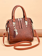 levne Kabelky a tote tašky-Dámská kabelka z umělé kůže s krokodýlím vzorem a střapcovým přívěskem – elegantní horní ucho a crossbody kabelka do práce, na nákupy i na každodenní výlety