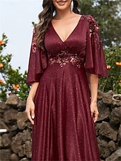 abordables BLEU-Robes de quinceanera en A élégante robe formelle mariage longueur au sol manches 3/4 en V chiffon dos en V avec plis