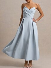 economico Abiti da cocktail-Abiti da cocktail a trapezio, eleganti, abiti da cerimonia, da sposa, lunghezza tè, midi, senza maniche, scollo a cuore, in crêpe elasticizzata con pieghe e tasca 2025