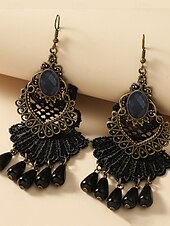 abordables Boucle d&amp;#39;oreille pour femme-Boucles d&#039;oreilles pendantes gothiques vintage en alliage pour femmes avec pierre noire et perles rouges, bijoux fantaisie pour fête d&#039;Halloween pour style punk rétro