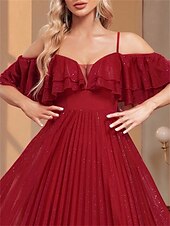 baratos VERMELHO-Linha A vestidos de quinceanera Elegante Vestido Formal Casamento Longo Sem Manga Com Alças Finas Chiffon Sem parte Traseira com Pregas 2025