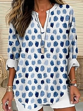 voordelige Vrouwen&#039;s Kunst &amp; Design Tops-Dames Blouse Grafisch Stip Elegant Stijlvol Lange mouw V-hals Normale tops Dagelijks Feestdagen Afdrukken blauw Paars Groen Grijs Zomer Lente