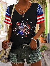 Χαμηλού Κόστους Ημέρα Ανεξαρτησίας Κορυφή-Ημέρα Ανεξαρτησίας Πατριωτικό Γυναικείο T-Shirt Γραφικό Σημαία Vintage Στυλάτο Κλασικό Κοντό Μανίκι V Λαιμός Κανονικά Μπλουζάκια Καθημερινά Σαββατοκύριακο Εκτύπωση Μαύρο Άσπρο Γκρι Καλοκαίρι Άνοιξη