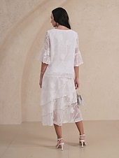 preiswerte Elegante Oberteile-Damen Spitzenbluse Bluse Elegante Oberteile Chiffon Tops Einfarbig Blumen Elegant Stilvoll Basic Dreiviertelarm Glockenärmel U-Boot-Ausschnitt Normale Oberteile Hochzeitsgast Arbeit Täglich