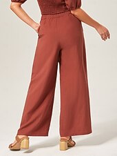 baratos Calça-calças compridas soltas de cor sólida e tecido de liocel