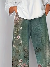 voordelige Rechthoekige Broeken-Dames Chinese Wijde broek Vakantie Vintage Etnische stijl Enkellengte Hoge taille Grafisch Paisley Lapwerk Trekkoord Opdrukken Ademend Micro-elastisch Vakantie Straat Causaal Grijs Groen Grijs Zomer