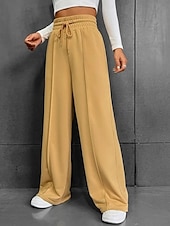 baratos perna larga e cintura alta-Mulheres Calças Esportivas chinês Moda Roupa de rua Básico Comprimento total Cintura Alta Tecido Bolsos Cintura elástica Confortável Macio Com Stretch Ao ar livre Rua Dourado Vinho Azul Céu Cinzento