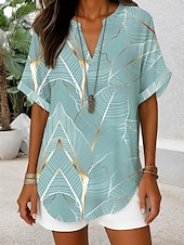abordables Hauts d&#039;Art et de Design pour Femmes-Blouse Femme Col V Ombre Graphique Géométrique Élégant Quotidien Chic Manches Courtes Hauts Quotidien Vacances Noir Vert Clair Bleu Vert Bleu Clair Été Printemps