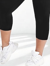 abordables Sports Grande Taille &amp; Grossesse-Femmes leggings de pilates Jambières Capri pantalon de sport Avec Poches Léger Pilates Salle de sport Course Leggings Capri Couleur Unie Gris foncé Noir Vert Véronèse Grande taille Des sports Tenues