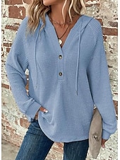 abordables Sweats à capuche-Femmes Chemisier Couleur Unie Élégant Occasionnel manche longue À capuche Hauts Réguliers Quotidien Boutons Noir Vert Véronèse bleu marine Bleu Marron Printemps Automne Hiver