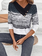 billige Stripe og geometrisk t-skjorte-Dame T skjorte Grafisk Stripet Årgang Stilfull Klassisk Langermet Asymmetrisk hals Vanlige topper Daglig Helg Trykt mønster Svart Sommer