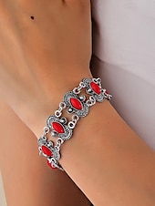 billige Damearmbånd-Dame vintage bohemsk armbånd med turkis stein – antikk sølvbelagt kjedeledddesign til hverdagsbruk, fester og gaver