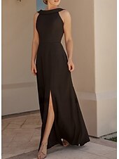 ieftine Rochii pentru invitați de nuntă-Linia -A Rochii pentru invitați de nuntă Elegant Rochie Invitat la nunta Logodnă Lungime Podea Fără manșon Stil Nautic Crep stretch Glugă la Spate cu Rochie cu fanta 2025
