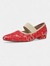 abordables Années 1950-Ballerines Mary Jane en jacquard doré pour femme avec bride élastique – Chaussures à talons bas élégantes de style vintage des années 1950 pour mariages, goûters et occasions formelles