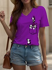 abordables T-shirt Animaux-Femmes T-shirt Graphique Animal ancien Élégant Classique Manche Courte Col ras du cou Col en V Col rond Hauts Réguliers Quotidien Sortir Week-end Imprimé Blanche Jaune Rouge Bleu Violet Été Printemps