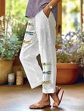 preiswerte Gerade geschnittene Hose-Damen Chinos Urlaub Vintage Ethno-Stil Knöchellang Hohe Taille Grafik Tiermotiv Tasche Atmungsaktiv Weich Außenbereich Mikroelastisch Formell Outdoor Urlaub Schwarz Weiß Blau aschgrau Sommer Frühling