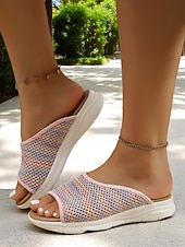 abordables Sandalias deslizantes-Sandalias de malla tejida de colores para mujer: sandalias ligeras con punta abierta y comodidad aireada, perfectas para recados en la ciudad, paseos por la playa y relajación en el patio.