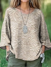 levne Dámské boho topy-Dámské Halenka Květinový Grafika Kašmírový vzor Elegantní stylové 3/4 délka rukávu Tričkový Úzký výstřih Běžné topy Denní Dovolená Tisk Hnědá Trávová zelená Khaki Jaro Podzim