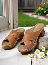 abordables Sandalias Informales-Sandalias de tacón grueso con tiras cruzadas para mujer: sandalias estilo mule vintage de verano para fiestas en el jardín, vacaciones y eventos diurnos.