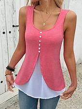 olcso Egyszerű ujjatlan felső-Női Camisole Tank Top Tömör szín Napi Stílusos Alkalmi Ujjatlan U-alakú Normál felsők Napi Kollázs Gombok Fekete Rubin Nyár
