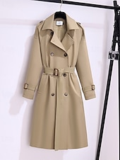 halpa Trench Coats-Naisten Trenssitakki Mukava Napit Tasku Muoti Moderni Tavallinen Bile Viikonloppu Kaksirivinen Pitkä Sänkyjen avaus Normaali Pitkähihainen Päällysvaatteet Musta Khaki Syksy Talvi