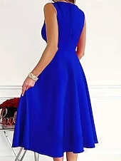 abordables Robe Simple-Femmes Robe Midi Robe d&#039;été Mode Moderne Extérieur Vacances Quotidien Coupe régulière Uni Sans manches Col en V Noir Rouge Bleu Été