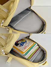 tanie Plecaki dla dzieci i nastolatków-dziewczęcy plecak szkolny w kolorze makaroników - wodoodporny, o dużej pojemności, z ozdobnymi szpilkami, brelokiem w kształcie pluszowego misia i wieloma kieszeniami, odpowiedni dla nastoletnich uczennic i do codziennego użytku na uczelni