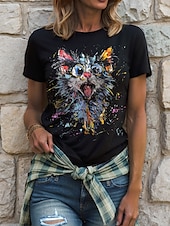 abordables T-shirt Animaux-Femmes T-shirt Graphique Animal Chien ancien Élégant Classique Manche Courte Col ras du cou Col rond Hauts Réguliers Quotidien Week-end Imprimé Noir Blanche Rouge Bleu Violet Été Printemps