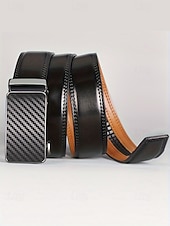 preiswerte Herrengürtel-Herrengürtel aus echtem Leder mit automatischer Schnalle aus Carbonfaser, verstellbarer Bund im klassischen Business-Stil für Berufstätige und formelle Anlässe