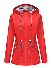 cheap Active Jacket-Women&#039;s Trench Coat Warm Comfortable Zipper Pocket Fashion Outdoor Plain Holiday Going out Zipper Regular Hooded Regular Fit Long Sleeve Outerwear Black Red Green Fall Winter