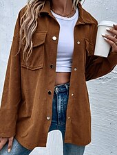 abordables vestes décontractées-Femmes Veste Décontractée Confortable Avec Poches Boutons Extérieur Occasionnel Uni Sortir Décontracté Quotidien Week-end Simple Boutonnage Régulier Col Rabattu Coupe régulière manche longue
