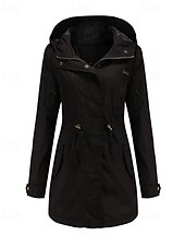 abordables Manteaux &amp; trenchs-Femmes Trench Chaud Confortable Fermeture éclair Avec Poches Mode Extérieur Uni Sortir Week-end Fermeture éclair Régulier À capuche Coupe régulière manche longue Vêtements d&#039;extérieur Noir Blanche