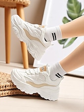 cheap Women&#039;s Sneakers-Women&#039;s White Chunky Dad Sneakers - Retro Platform Walking Shoes with Wave Design for Urban Outings and Casual Date Looks