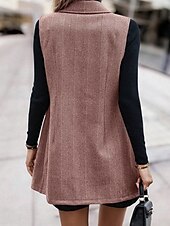 ieftine Vestă-Pentru femei Γιλέκο Comfortabil Nasturi Casual Simplu În aer liber Vacanță Concediu Casul / Zilnic Cu Doi Nasturi Lung Răsfrânt Fit regulat Fără manșon Îmbrăcăminte exterioară Cămilă Roșu Închis