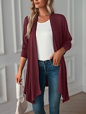 cheap Coats &amp; Trench Coats-Women&#039;s Casual Jacket Breathable Comfortable Oversized Casual Plain Vacation Street Casual Daily Wear Open Front Long Collarless Regular Fit 3/4 Length Sleeve Outerwear White Pink Wine Summer Spring