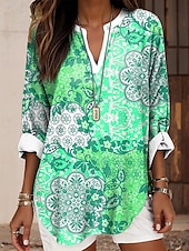 abordables Tops Boho pour Femmes-Femmes Chemisier Fleuri Graphique Paisley Élégant manche longue Col en V Hauts Réguliers Quotidien Fête Imprimé Rose Claire Bleu Vert Été Printemps