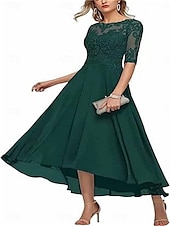 preiswerte Bodenlänge-A-Linie Brautmutterkleid Elegant Rundhalsausschnitt Knöchellänge Spitze Halbarm mit Einfarbig 2025