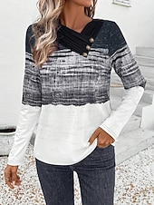 billige Stripe og geometrisk t-skjorte-Dame T skjorte Grafisk Stripet Årgang Stilfull Klassisk Langermet Asymmetrisk hals Vanlige topper Daglig Helg Trykt mønster Svart Sommer