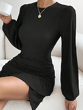 abordables Robe Simple-Femmes Mini Robe Robe fourreau Mode Moderne Vacances Sortir Week-end Coupe régulière Uni manche longue Col ras du cou Noir Vert Kaki Été