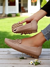 ieftine Pantofi Joși de Damă-Mocasini pliabili pentru femei – mocasini din piele moale cu tălpi flexibile pentru relaxare în grădină, lenevire pe verandă și purtare zilnică